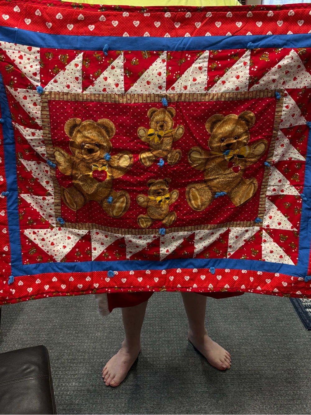 Vintage 1980s Teddy Bear Baby Quilted Blanket
